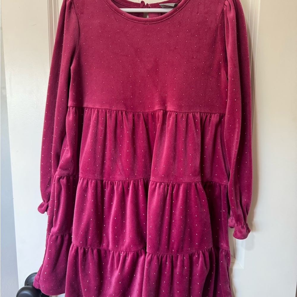 Tahari Fuchsia Long Sleeve Tiered Dress